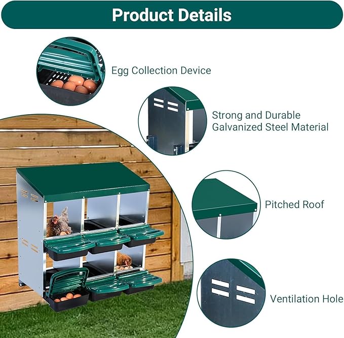 Nesting Boxes for Chickens - 6-Hole Chicken Nesting Boxes for Laying Eggs,Chicken Nesting Box with Lockable Lid - Secure Egg Laying Box for Farm & Backyard - Easy Egg Collection & Protection