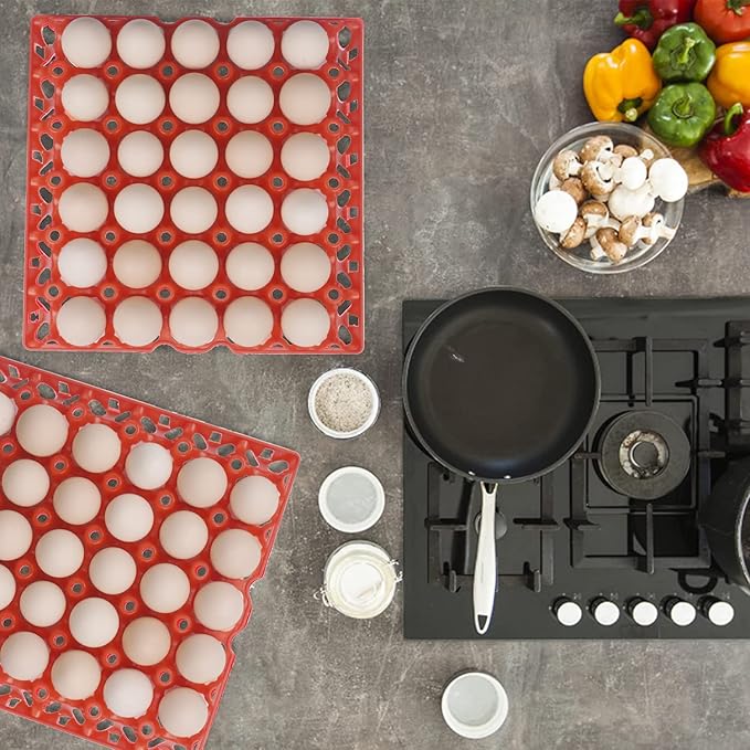 10Pcs Plastic Egg Tray, 30-Cell Egg Flats, Stackable Egg Crates, Red, Rectangular, Modern, Washable, Open Top, False Lid, BASKET, Plastic, 10Pcs