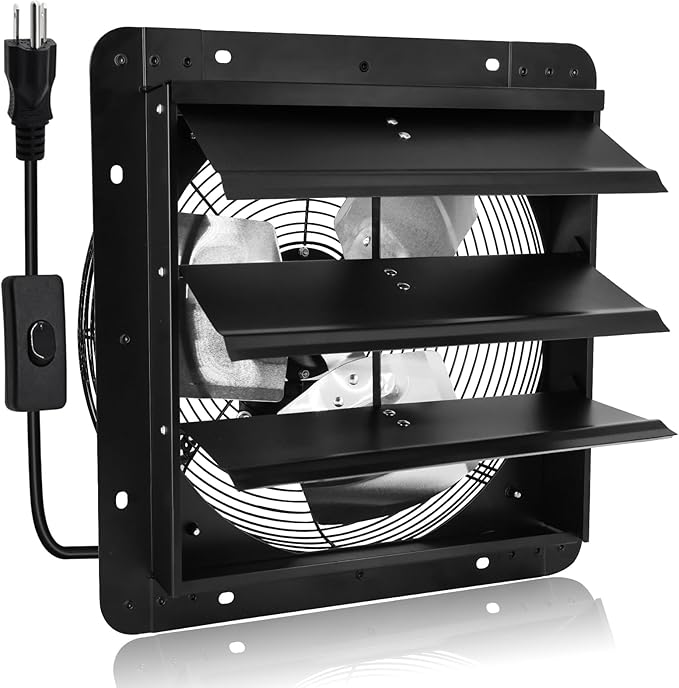 Criditpid 14 Inch Pure Copper Shutter Exhaust Fan, Black Through Wall Ventilation Exhaust Fan with ON/OFF Switch for Gable, Home, Shed, Garage, Basement, Kitchen, Attic Ventilation, 1088CFM, 1450RPM.