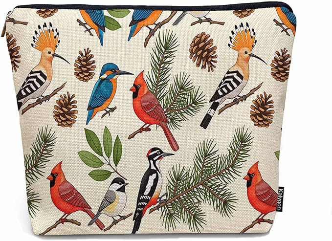 Makeup Bag For Purse Cardinal Bird, Tropical Christmas Cardinal Robin Bullfinch Cosmetic Bags For Women Zipper Travel Toiletry Pouch Makeup Bags Makeup Organizers For Toiletries Cosmetics