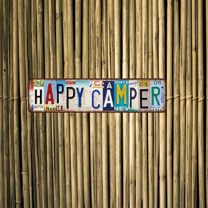 Happy Camper Sign Vintage Metal Tin Signs Funny Happy Camper Decor Camping Accessories For Rv Camping Street Signs Camper Decorations 4x 16 Inches