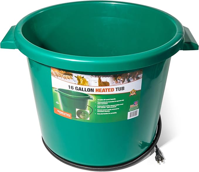 Farm Innovators 4 Pack Heated Water Bucket, 200W Heating Power - 16 Gallon Plastic Bucket with Replaceable Heating Element for Livestock Watering & Feeding