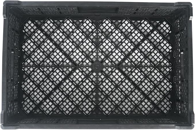 Restaurantware Plastic Milk Crates for Storage - Cater Tek Stackable Storage Buns for Organizing - Collapsible Storage Basket for Groceries, Black