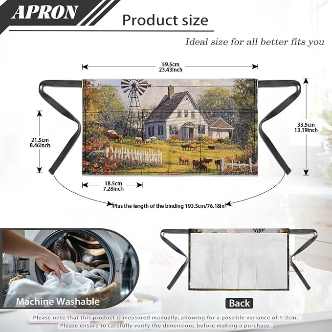 Waistress Apron with Pockets Coffee Waiter Apron Long String Chef Half Aprons for Cooking Kitchen Hairdresser