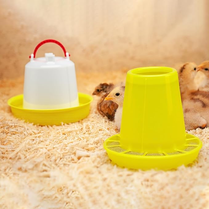 12 Pack 1.5L Baby Chicken Feeder and Waterer Set Top Bird Small Poultry Feeding for Pigeon Chick Drinker Duckling Quail Feeding Dispenser (Yellow)