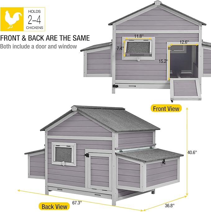 Aivituvin Chicken Coop Extension Design Chicken House for Duck Quail Poultry Hen Cage with Run and Two Nest Boxes(Coop)