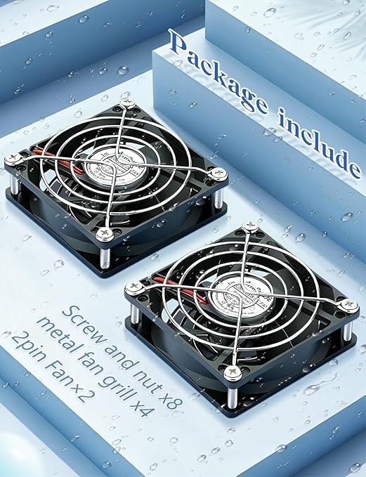 IP67 80mm x 25mm 2pin DC Cooling Fan Dual Ball Bearing for Electronics, AV Cabinet, RV Fridge, Amplifier, Chicken coop, 2pcs