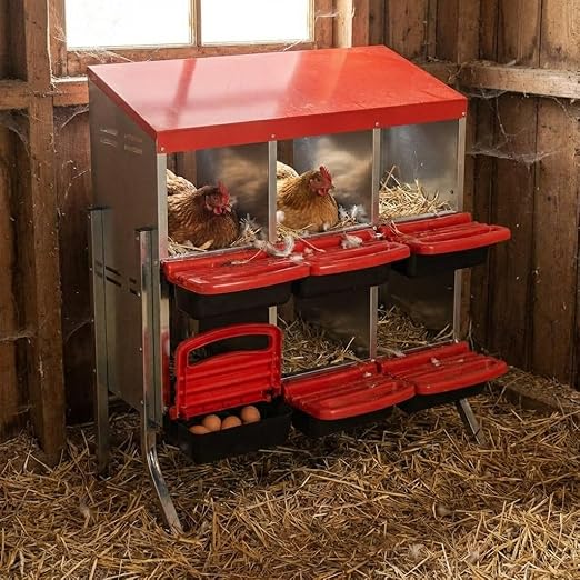 Garvee Chicken Nesting Boxes, 6 Hole Metal Chicken Laying Box with Removable Trays for Chicken Coop, Red, with Metal Legs