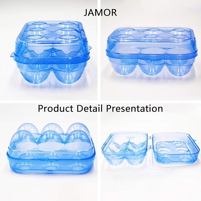 JAMOR 6 Grid Egg Storage Box Refrigerator Crisper Egg Protection Box Portable Egg Carriage Container For Camping Picnic Essential (Blue)