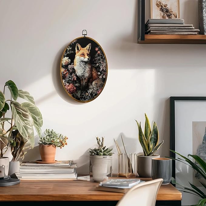 Fox wall decor, 8.6×11.4 inches high-density canvas with pre-installed hook for easy hanging, ideal for bedroom, living room, study, stylish boho framed art, and a gift for art lovers.