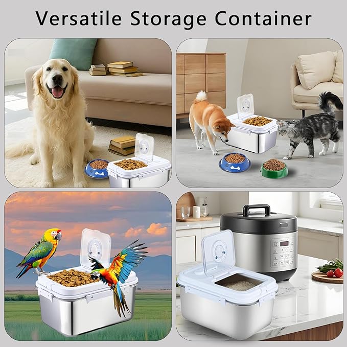 Sanbo Cat Food Storage Container Stainless Steel with Scoop, Airtight Pet Metal Food Storage Bin,Puppy Food Canister,Storage Box with Date Tracker for Kitchen (Sliver, 10L)