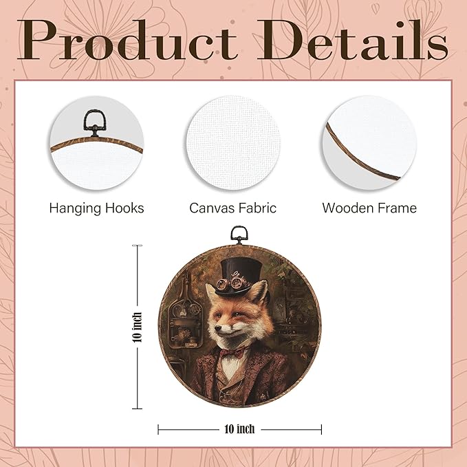 Hxlac Vintage Fox Round Wall Art Framed, Dark Moody Fox Round Wall Decor, Rustic Farm Animal Hanging Canvas Prints Wall Sculptures for Farmhouse Home Living Room Bedroom Decor, 10x10 Inch