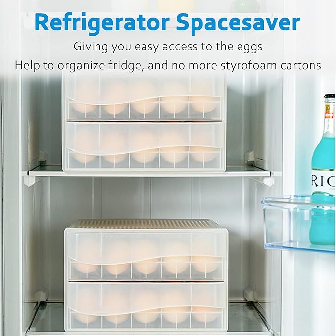 Egg Holder for Refrigerator, THIPOTEN 60 Grid Eggs Storage Container for Refrigerator, Perfect Household Egg Organizer for a Hobby Farm