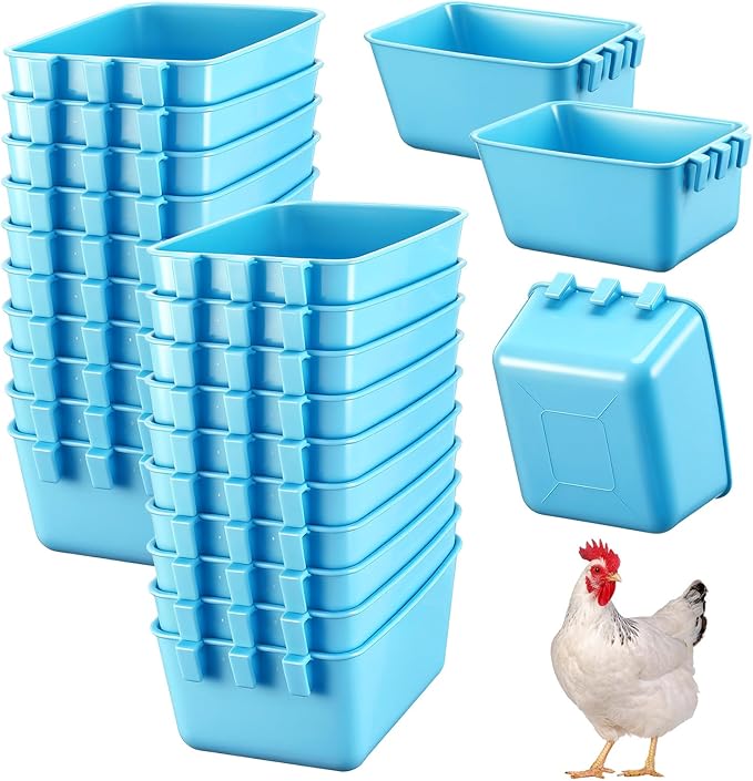 Maxdot 20 Pcs Chicken Water Feeder Cups 16 oz Pigeon Bird Feeder Cups Hanging Cage Chicken Water Cup for Pet Parrot Rooster Parakeet Bunny Gamefowl Poultry Wire Hutch(Light Blue)