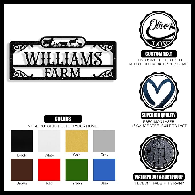 Personalized Metal Farm Sign, Custom Farm Metal Signs Outdoor, Custom Ranch Sign, Customized Family Name Signs for Farms, Ranch, Farmhouse - Housewarming Rancher Gifts