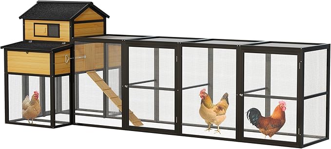 Large Wooden Chicken Coop Outdoor Hen House with Nesting Box，Walk-in Poultry Cage with Secure Locks, Metal Mesh Run for Backyard Farm Use (Black 150")