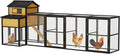Large Wooden Chicken Coop Outdoor Hen House with Nesting Box，Walk-in Poultry Cage with Secure Locks, Metal Mesh Run for Backyard Farm Use (Black 150")