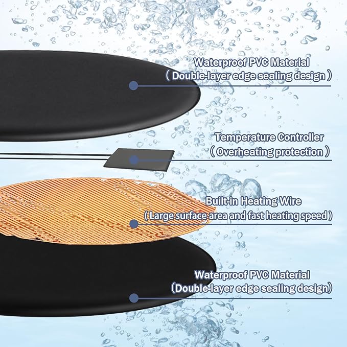Bird Bath De Icer 60w Deicer 9.45-inch Submergible Utility with Thermostatic Controller in Winter for Chicken Livestock Animals Waterer Farm Trough