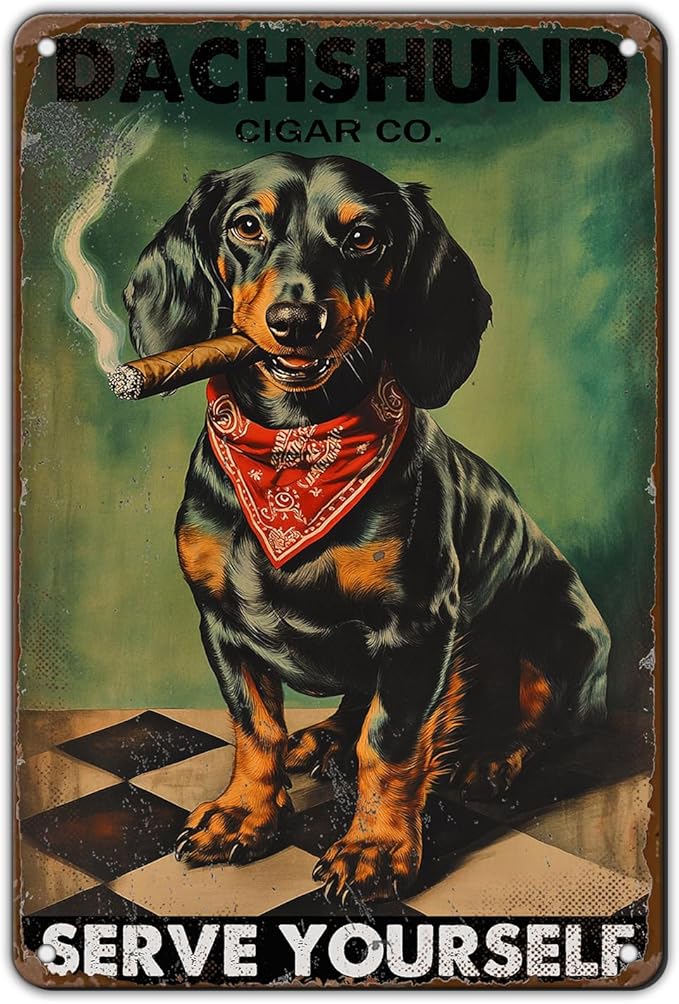Dachshund Dog Vintage Tin Metal Iron Sign Serve Yourself Poster Wall Art Decoration For Home Coffee Garden Living Room Bathroom 12x8 Inch