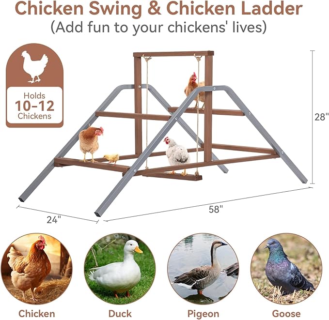 PETSFIT Chicken Perch Ladder-Solid Wood and Rustproof Iron Design, Chicken Ladder with Swing for Healthy Poultry-Ideal for Backyard Coops, Farms, Easy to Assemble and Clean