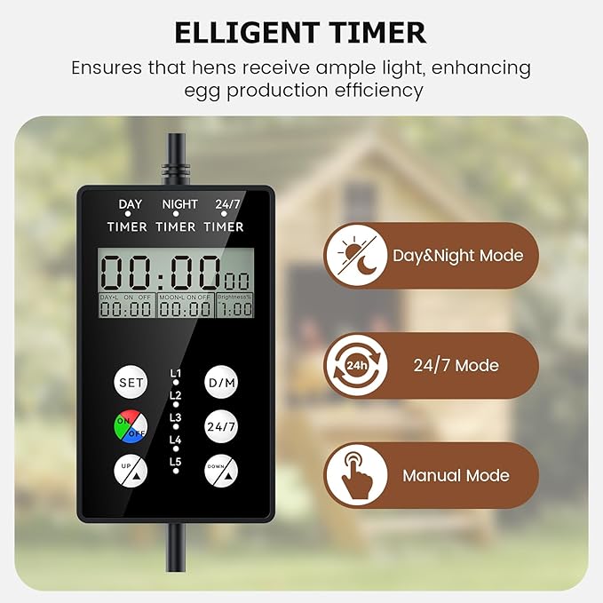 Automatic LED Daylight Extender, Chicken Coop Light with Timer and Easy to Program, Provides Additional Light for Hens and Enhances Egg Production