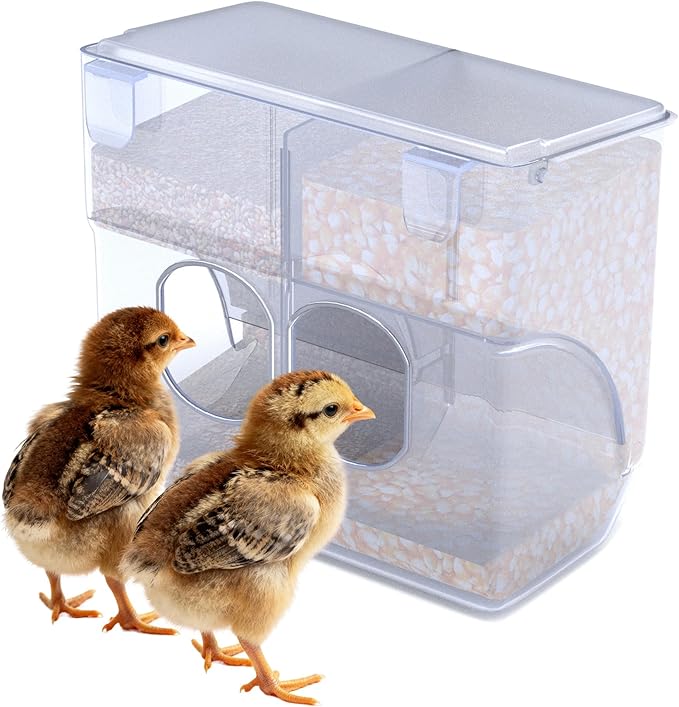 Automatic Chicken Feeder, Hanging Food Dispenser for Chicken Coop, No Waste Feeder with 2 Holes, Coop Accessories for Keep Food Dry & Keep Coop Tidy