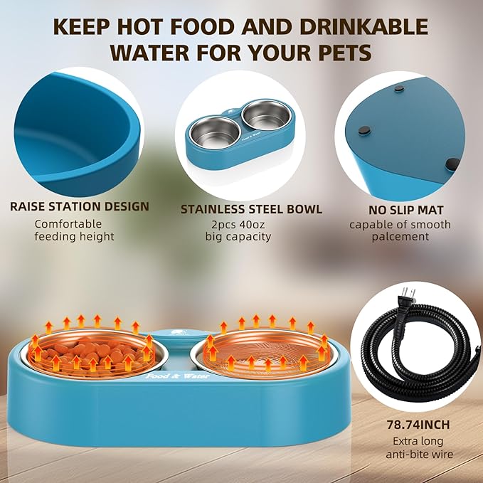 Heated Water Bowl for Dog & Cat, Outdoor Heated Dog Bowl Provides Drinkable Water & Food in Winter, Heated Pet Bowl for Outside, Smart Thermal-Dish for Rabbit, Chicken, Duck, Squirrel (110 OZ)
