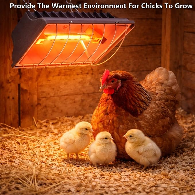 250W Heat Lamp for Chicks, 5 Pcs Chick Starter Kit with Chick Feeder and Waterer Set, Chick Stand Perch, Adjustable Hanging Height for Poultry Supplies Indoor Warmer (Grey)