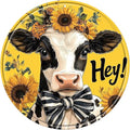 Cow Round Metal Tin Sign Wreath Hey Cow Farmhouse Wreath Rustic Vintage Western Wall Decor for Home Kitchen Bar Cafe Restaurant Garage Retro Wall Art Metal Plaque 8x8inch