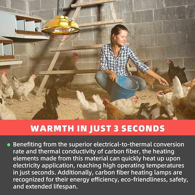 Chicken Coop Heater Inside Coop heat lamp，300 Watt Two-Stage Temperature Brooder Heater for Chicks, Duck，Poultry