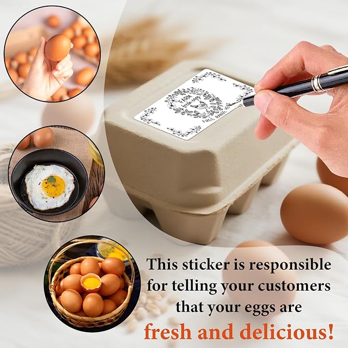 60Pcs 2" x 4" Farm Fresh Eggs Label White Rectangle Free Range Hens Egg Carton Stickers Self Adhesive Packaging Tags for Box Container Business Farm Farmhouse Markets Supplies