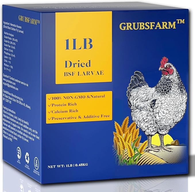 GRUBSFARM Black Soldier Fly Larvae-Chicken Treats 1LB-100% Natural Non-GMO Molting&Laying Supplement