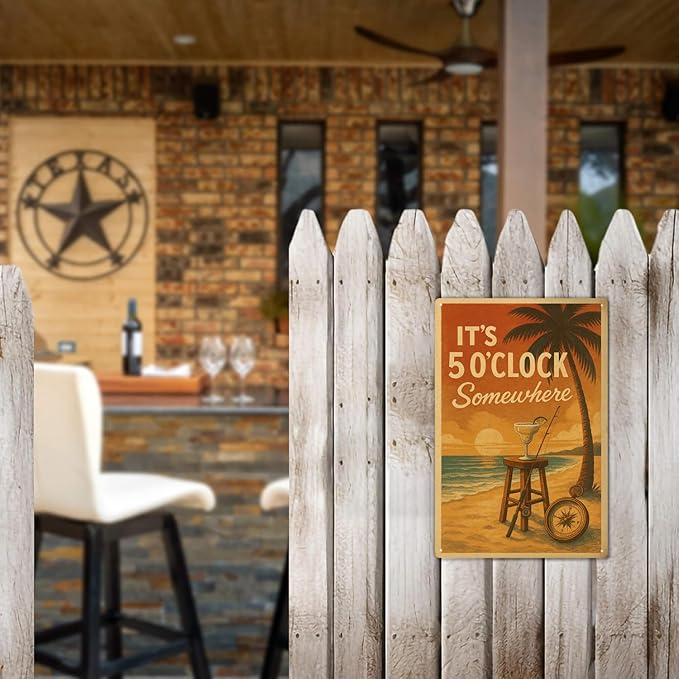 Vintage Man Cave Bar Signs for Home Bar, Basement, Outdoor, It's 5 O'Clock Somewhere Sign, Metal Beach Bar Wall Decor, Cool Garage Bar Accessories Mancave Gifts for Men - 8x12 Inch