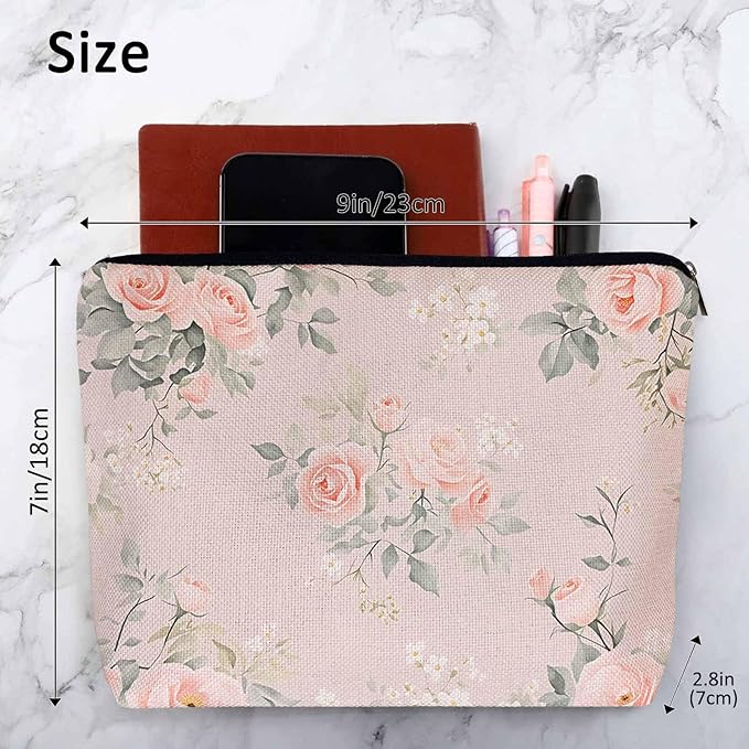 Makeup Bag For Purse Rose, Watercolor Floral Bouquet Roses Pink Cosmetic Bags For Women With Zipper Travel Toiletry Pouch Makeup Bags Makeup Organizers Purse For Toiletries Cosmetics
