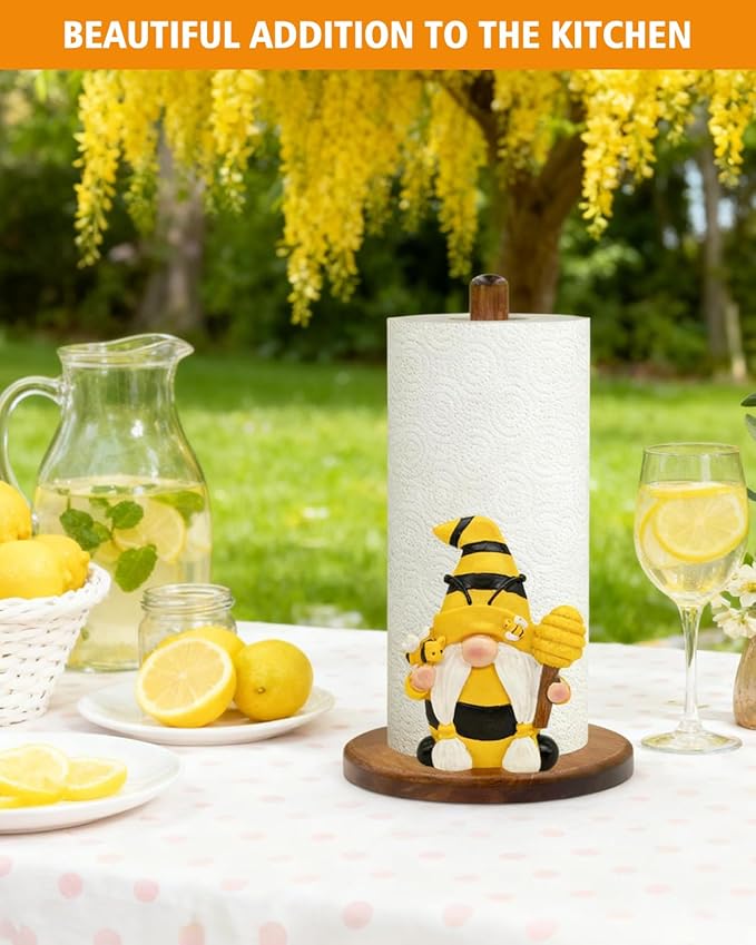 Gnome Paper Towel Holder - Honey Bee Decor for Kitchen & Bathroom Countertop - Gifts for Women Mom Grandma - 3D Cute Stuff Decorative Accessories