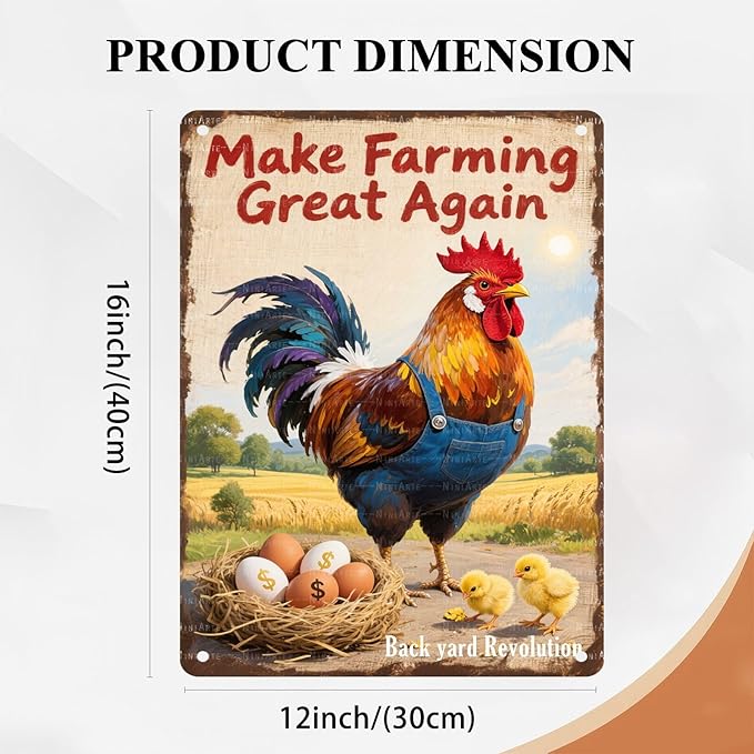 Retro Make Farming Great Again Chicken Coop Tin Sign Backyard Poultry Decor for Coop Entrances Garden Sheds and Farmers Market Stands 12X16Inch