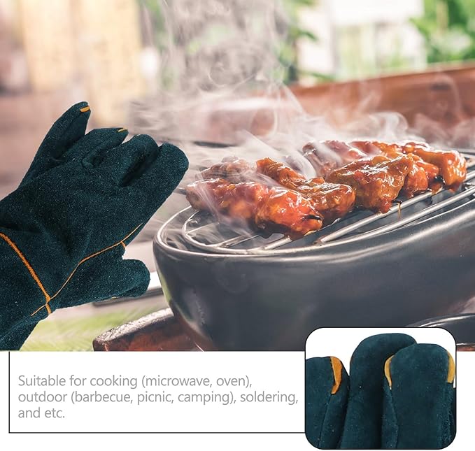 LIFKOME 60Cm Long Sleeve Cowhide Welding Gloves Fireproof Leather Working Gloves Anti-Bite for Animal Handling and Outdoor Use
