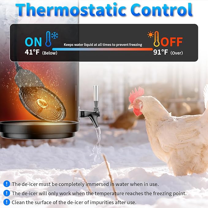 Submergible Chicken Waterer Heater, 250Watt Thermostatic Control Heated Chicken Waterer Deicer, Aluminum Aluminum Poultry Water Heater Mini Size Water De-icer for Duck Goose Bird Cow Horses Livestock