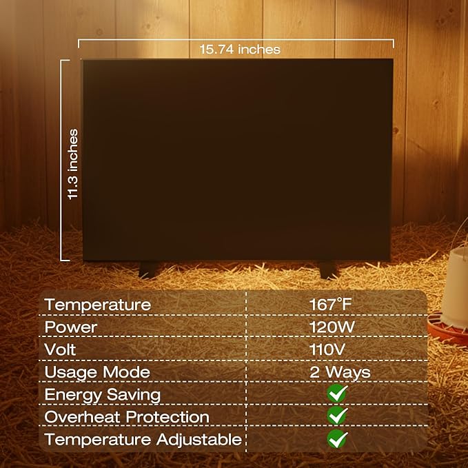 H&G lifestyles Chicken Coop Heater, Cozy Coop Heater for Winter, Radiant Heat Panel with Adjustable Temperature,Poultry Warmer for Indoor and Outdoor Use