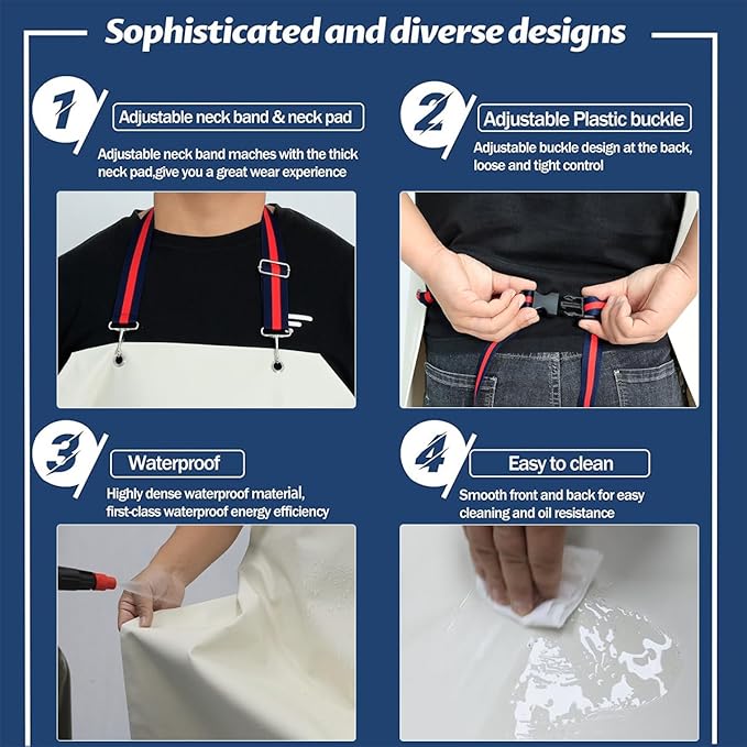 Thick Rubber Apron,Professional Waterproof Chemical Oil Resistant Aprons for Dishwashing,Dog Grooming,Butcher(White,1pack)