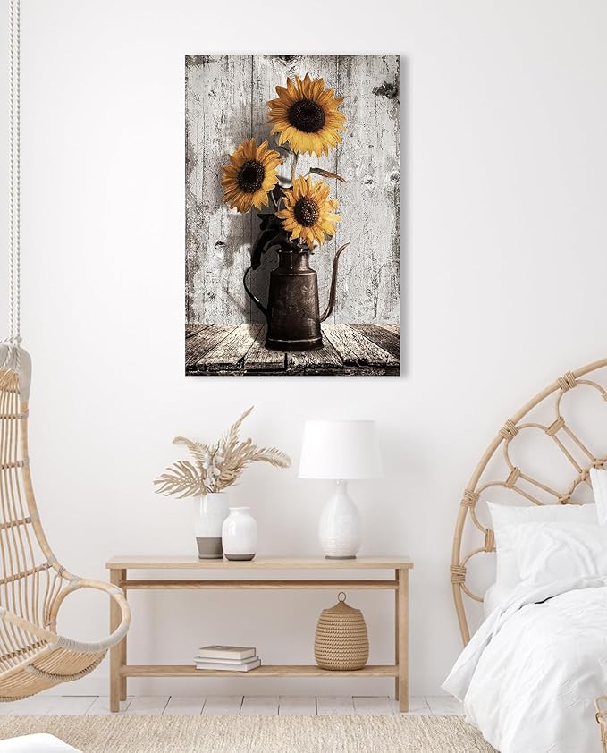 Sunflower Pictures Kitchen Wall Decor: Yellow Sunflower Paintings Rustic Farmhouse Wall Art Canvas Prints Vintage Posters Country Bathroom Decor Modern Artwork Wall Hanging Decor 16x24 Inches
