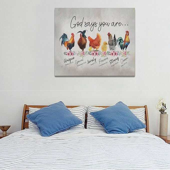 banonaty Rooster Kitchen Decor Wall Art Rustic Farmhouse Chicken Pictures Wall Decor Country God Says You Are Canvas Prints Framed Artwork Home Office Decorations For Bathroom Dinning Room 24""x20""