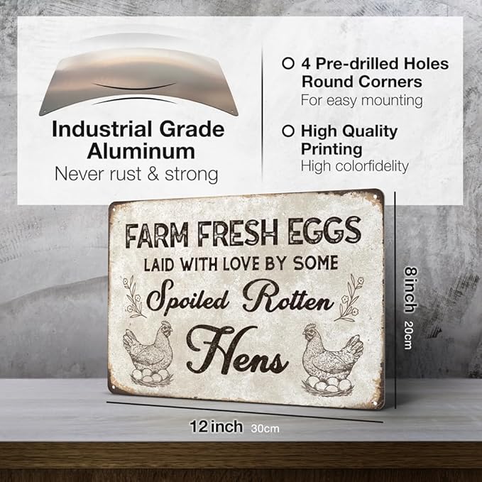 Heuhuww Vintage Chicken Signs Farm Fresh Eggs Metal Sign for Sale Farmers Market Decor Funny Hen House Sign12" x 8"(H14)