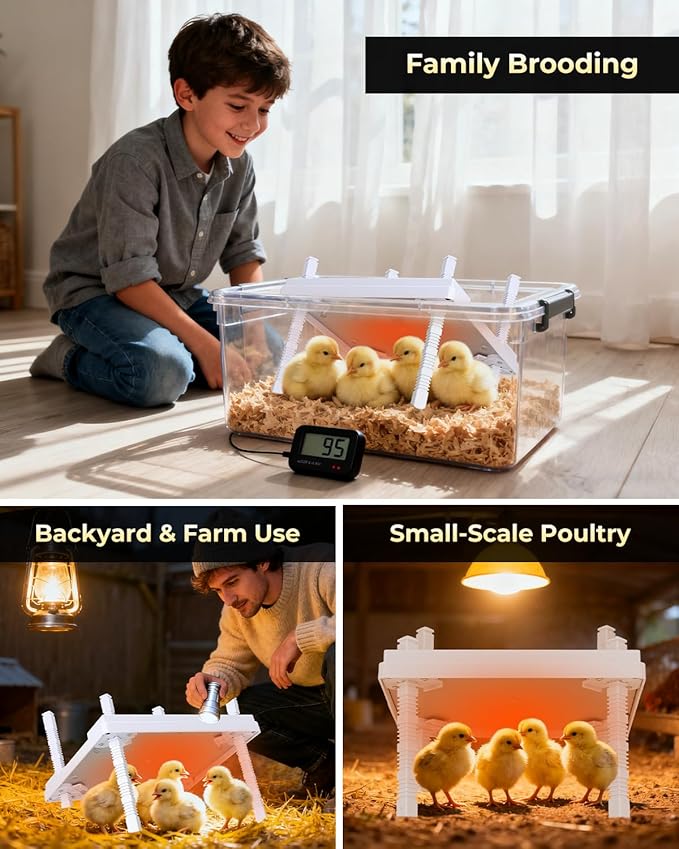12"x12" Chick Heat Plate | Adjustable Height Angle | Remote Precise Temp Control | 30W Low-Energy Heater | Stable Anti-Tip Frame | Suitable for Up to 20 Chicks & Indoor Brooding