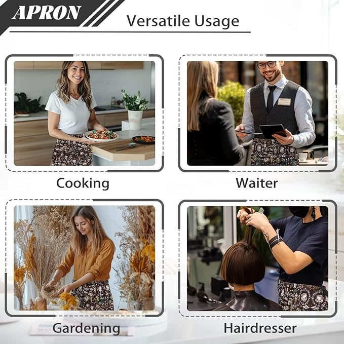 Waist Apron with 3 Pockets Waterproof 13 Inch Short Half Waist Aprons Women Men Server Aprons Waitress Waiter Apron
