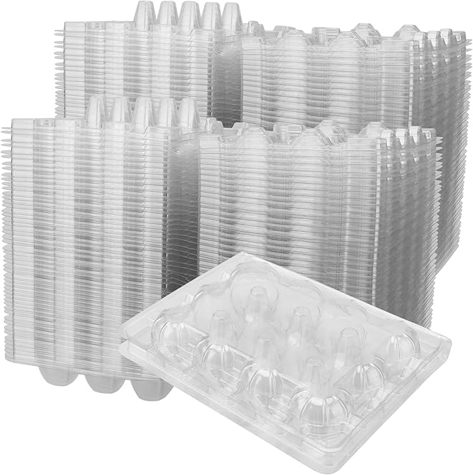 NINGWAAN 150 Pack 12 Grids Quail Egg Cartons, Clear Plastic Egg Holder Dispenser, PVC Stackable Egg Container Tray, Holds up to 1 Dozen Eggs