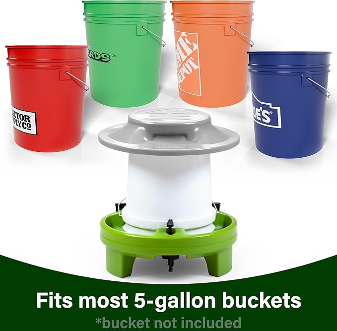 American Home Self-Filling Farmstead Chicken Feeder, 30 lb Capacity, Fits Standard 5-Gallon Bucket, Outdoor Weather-Resistant Design