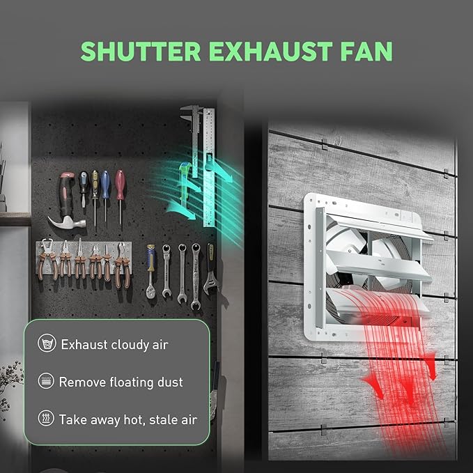 YOZON 12" Shutter Exhaust Fan with Speed Controller, Wall Mounted Wall Exhaust Fan, Automatic Shutter, High Speed, 1130CFM, Vent Fan for Garage, Greenhouse, Shed, Chicken Coop and Workshop - Silver