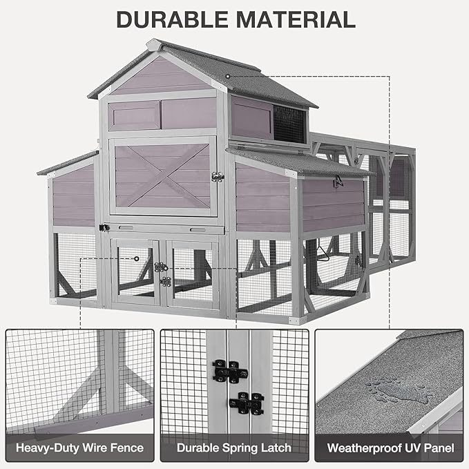 Extra Large Chicken Coop with Run, Outdoor 2-Tier 120"L Wooden Walk-in Chicken House for 6-8 Chickens, Poultry Hutch with 6 Nesting Boxes & Perches, Weatherproof Roof, Removable Leakproof Tray