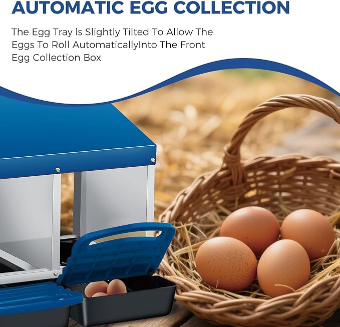 3 Compartment Metal Chicken Nesting Box, Automatic Roll-Out Egg Collection, Waterproof Galvanized Steel Laying Box with Perch & Wall Mount, for Hens Ducks Rabbits